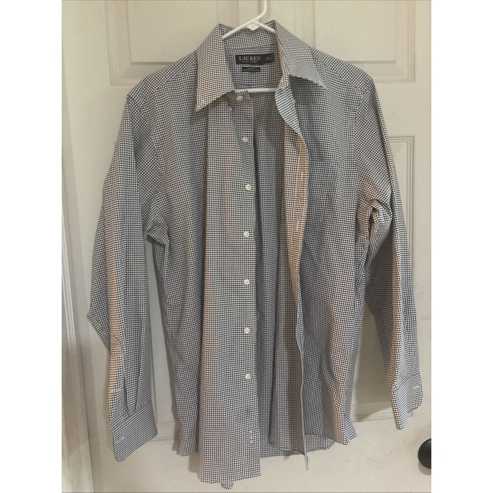 Ralph Lauren Size 16.5 34/35 Black Plaid Slim Fit Non Iron Long Sleeve Shirt